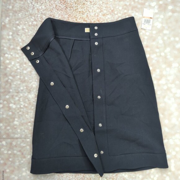 Michael Kors size 2 Navy Blue Womens snap button straight skirt size New - Picture 3 of 8